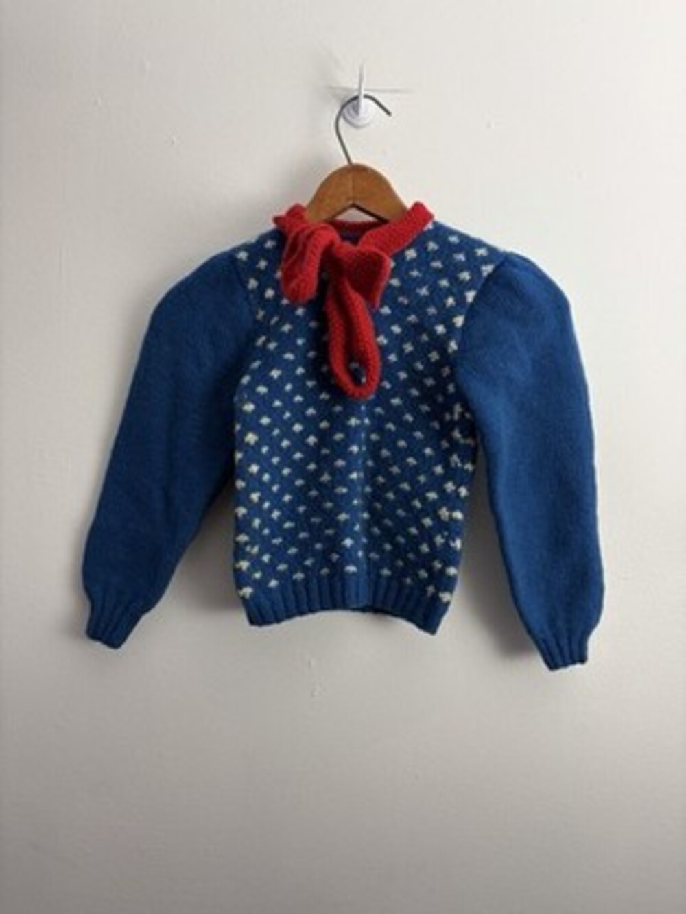 True Vintage 1940s-60s Hand-Knit Puff Sleeve Fair Isle Sweater Girls 4T 5T 6